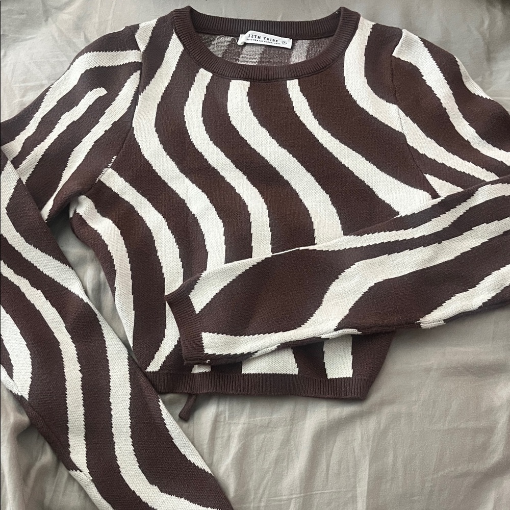 12th Tribe Chocolate and Cream Wave Sweater